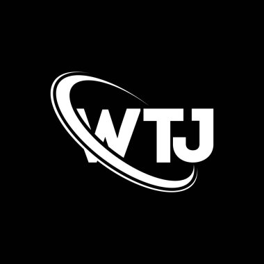 WTJ logosu. WTJ mektubu. WTJ mektup logosu tasarımı. Çember ve büyük harfli monogram logosuna bağlı baş harfler WTJ logosu. Teknoloji, iş ve emlak markası için WTJ tipografisi.