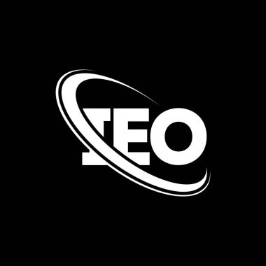 IEO logosu. IEO mektubu. IEO harf logosu tasarımı. Çember ve büyük harfli monogram logosuna bağlı ilk IEO logosu. Teknoloji, iş ve emlak markası için IEO tipografisi.