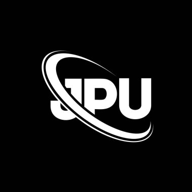 JPU logosu. JPU mektubu. JPU mektup logosu tasarımı. Çember ve büyük harfli monogram logosuyla birleştirilmiş JPU logosu. Teknoloji, iş ve emlak markası için JPU tipografisi.