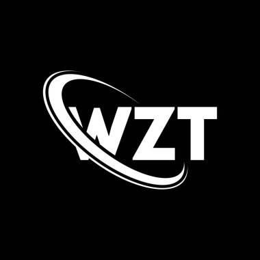 WZT logosu. WZT mektubu. WZT harf logosu tasarımı. Çember ve büyük harfli monogram logosuna bağlı baş harfler WZT logosu. Teknoloji, iş ve emlak markası için WZT tipografisi.