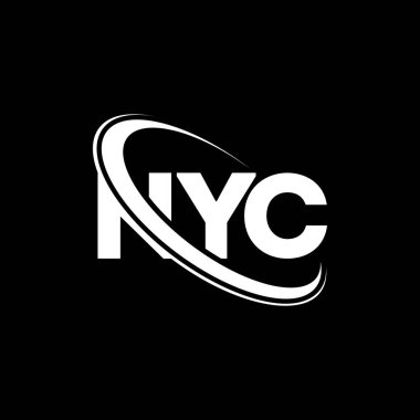 New York logosu. NYC mektubu. NYC mektup logosu tasarımı. Çember ve büyük harfli monogram logosuna bağlı NYC logosunun baş harfleri. Teknoloji, iş ve emlak markası için NYC tipografisi.