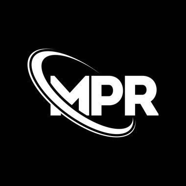 MPR logosu. MPR mektubu. MPR harf logosu tasarımı. Çember ve büyük harfli monogram logosuna bağlı MPR logosu. MPR teknoloji, iş ve emlak markası tipografisi.