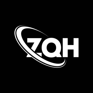 ZQH logosu. ZQH harfi. ZQH harf logosu tasarımı. Çember ve büyük harfli monogram logosuna bağlı baş harfler ZQH logosu. Teknoloji, iş ve emlak markası için ZQH tipografisi.