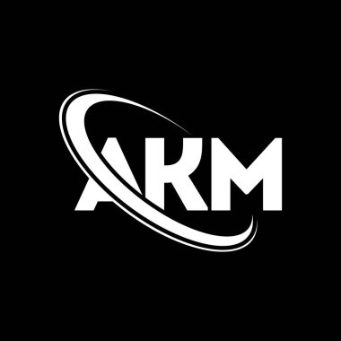 AKM logosu. AKM mektubu. AKM mektup logosu tasarımı. Çember ve büyük harfli monogram logosuyla birleştirilmiş AKM logosu. AKM teknoloji, iş ve emlak markası tipografisi.