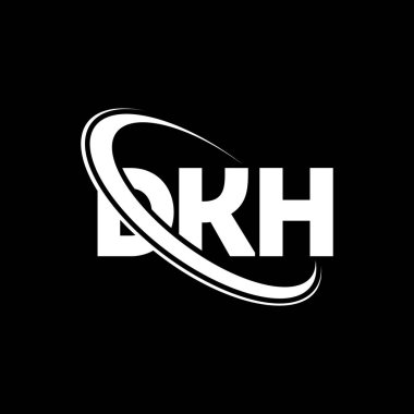 DKH logosu. DKH mektubu. DKH harf logosu tasarımı. Çember ve büyük harfli monogram logosuna bağlı baş harfler. Teknoloji, iş ve emlak markası için DKH tipografisi.