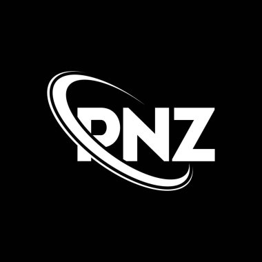 PNZ logosu. PNZ harfi. PNZ harf logosu tasarımı. Çember ve büyük harfli monogram logosuyla PNZ logosunun baş harfleri. Teknoloji, iş ve emlak markası için PNZ tipografisi.