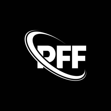 PFF logosu. PFF mektubu. PFF mektup logosu tasarımı. Çember ve büyük harfli monogram logosuna bağlı PFF logosu. Teknoloji, iş ve emlak markası için PFF tipografisi.