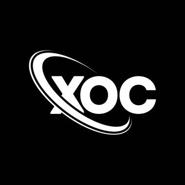 XOC logosu. XOC mektubu. XOC harf logosu tasarımı. Çember ve büyük harfli monogram logosuna bağlı XOC logosu. Teknoloji, iş ve emlak markası için XOC tipografisi.