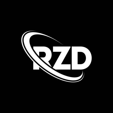 RZD logosu. RZD harfi. RZD harfli logo tasarımı. Çember ve büyük harfli monogram logosuna bağlı RZD logosu. Teknoloji, iş ve emlak markası için RZD tipografisi.