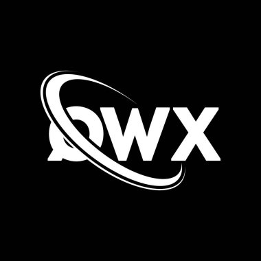 QWX logosu. QWX mektubu. QWX harfli logo tasarımı. Çember ve büyük harfli monogram logosuna bağlı QWX logosu. Teknoloji, iş ve emlak markası için QWX tipografisi.