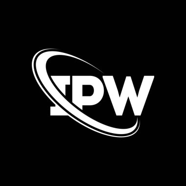 IPW logosu. IPW mektubu. IPW harf logosu tasarımı. Çember ve büyük harfli monogram logosuna bağlı ilk IPW logosu. Teknoloji, iş ve emlak markası için IPW tipografisi.