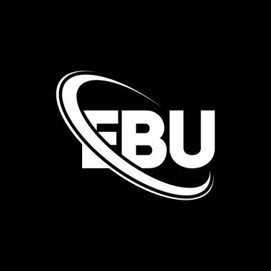 EBU logosu. EBU mektubu. EBU harf logosu tasarımı. Çember ve büyük harfli monogram logosuyla EBU logosunun baş harfleri. Teknoloji, iş ve emlak markası için EBU tipografisi.