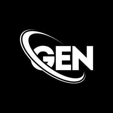 GEN logosu. GEN harfi. GEN harf logosu tasarımı. Çember ve büyük harfli monogram logosuyla birleştirilmiş GEN logosu. Teknoloji, iş ve emlak markası için GEN tipografisi.