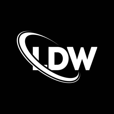 LDW logosu. LDW mektubu. LDW harf logosu tasarımı. Çember ve büyük harfli monogram logosuna bağlı LDW logosu. Teknoloji, iş ve emlak markası için LDW tipografisi.