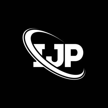 IJP logosu. IJP mektubu. IJP harf logosu tasarımı. Çember ve büyük harfli monogram logosuna bağlı ilk IJP logosu. Teknoloji, iş ve emlak markası için IJP tipografisi.