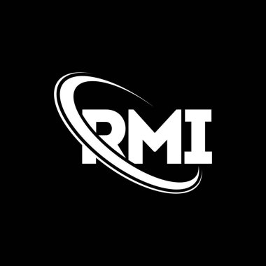 RMI logosu. RMI mektubu. RMI harf logosu tasarımı. Daireye ve büyük harfli monogram logosuna bağlı baş harfler RMI logosu. Teknoloji, iş ve emlak markası için RMI tipografisi.
