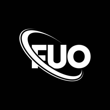 FUO logosu. FUO mektubu. FUO harf logosu tasarımı. Çember ve büyük harfli monogram logosuna bağlı FUO logosu. Teknoloji, iş ve emlak markası için FUO tipografisi.
