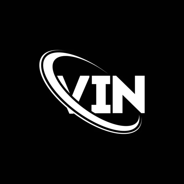 Vinロゴ Vinの手紙 Vin文字ロゴデザイン 初期のVinロゴは サークルと大文字のモノグラムロゴとリンクされています ビジネスおよび不動産ブランドのためのVinタイポグラフィ — ストックベクタ
