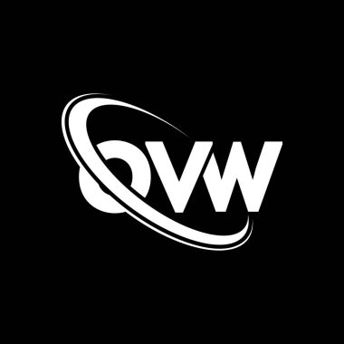 OVW logosu. OVW mektubu. OVW harf logosu tasarımı. Çember ve büyük harfli monogram logosuna bağlı OVW logosu. Teknoloji, iş ve emlak markası için OVW tipografisi.