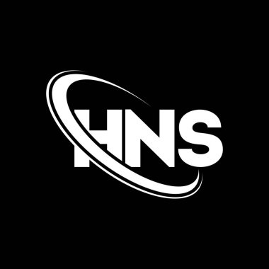 HNS logosu. HNS mektubu. HNS harf logosu tasarımı. Çember ve büyük harfli monogram logosuna bağlı HNS logosu. Teknoloji, iş ve emlak markası için HNS tipografisi.