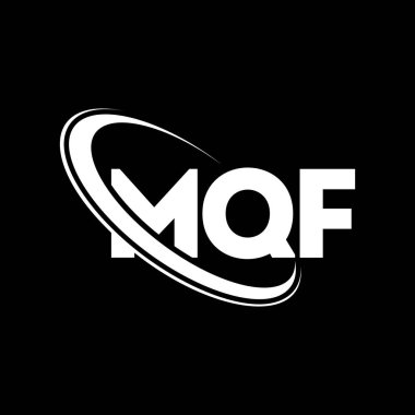 MQF logosu. MQF mektubu. MQF harf logosu tasarımı. Çember ve büyük harfli monogram logosuna bağlı ilk MQF logosu. Teknoloji, iş ve emlak markası için MQF tipografisi.