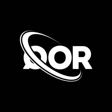QOR logosu. QOR mektubu. QOR harf logo tasarımı. Çember ve büyük harfli monogram logosuna bağlı baş harfler QOR logosu. Teknoloji, iş ve emlak markası için QOR tipografisi.