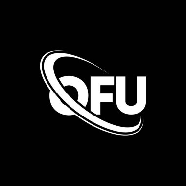 OFU logosu. OFU mektubu. OFU mektup logosu tasarımı. Çember ve büyük harfli monogram logosuna bağlı baş harfler OFU logosu. Teknoloji, iş ve emlak markası için OFU tipografisi.