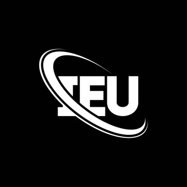 IEU logosu. IEU mektubu. IEU mektup logosu tasarımı. Çember ve büyük harfli monogram logosuna bağlı ilk IEU logosu. Teknoloji, iş ve emlak markası için AB tipografisi.