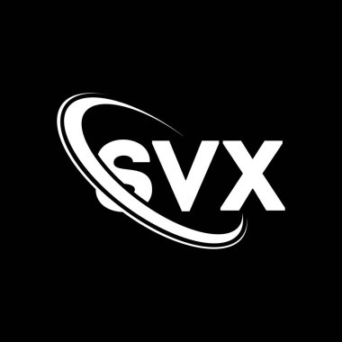 SVX logosu. SVX mektubu. SVX harfli logo tasarımı. Çember ve büyük harfli monogram logosuna bağlı SVX logosu. Teknoloji, iş ve emlak markası için SVX tipografisi.