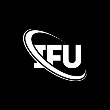 IFU logosu. IFU mektubu. IFU mektup logosu tasarımı. Çember ve büyük harfli monogram logosuna bağlı ilk IFU logosu. Teknoloji, iş ve emlak markası için IFU tipografisi.