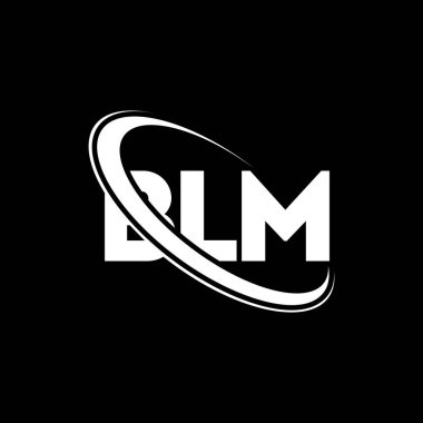 BLM logosu. BLM mektubu. BLM mektup logosu tasarımı. Çember ve büyük harfli monogram logosuyla birleştirilmiş BLM logosu. Teknoloji, iş ve emlak markası için BLM tipografisi.