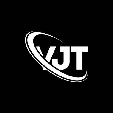 VJT logosu. VJT mektubu. VJT harf logosu tasarımı. Çember ve büyük harfli monogram logosuna bağlı VJT logosu. Teknoloji, iş ve emlak markası için VJT tipografisi.