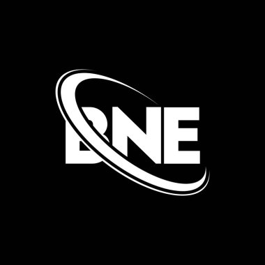 BNE logosu. BNE mektubu. BNE harfli logo tasarımı. Çember ve büyük harfli monogram logosuna bağlı BNE logosu. Teknoloji, iş ve emlak markası için BNE tipografisi.