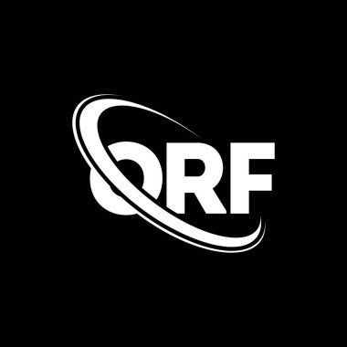 ORF logosu. ORF mektubu. ORF mektup logosu tasarımı. Çember ve büyük harfli monogram logosuna bağlı ORF logosu. ORF teknoloji, iş ve emlak markası tipografisi.