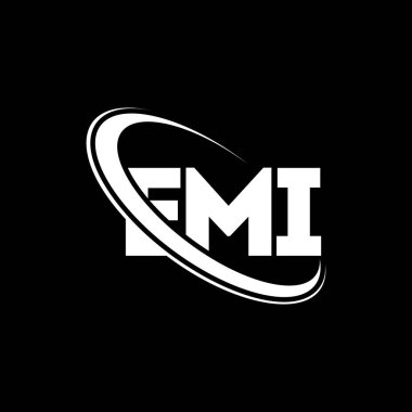 EMI logosu. EMI mektubu. EMI mektup logosu tasarımı. Çember ve büyük harfli monogram logosuna bağlı EMI logosu. Teknoloji, iş ve emlak markası için EMI tipografisi.