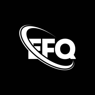 EFQ logosu. EFQ mektubu. EFQ harf logosu tasarımı. Çember ve büyük harfli monogram logosuna bağlı baş harfler EFQ logosu. Teknoloji, iş ve emlak markası için EFQ tipografisi.