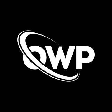 OWP logosu. OWP mektubu. OWP harf logosu tasarımı. Çember ve büyük harfli monogram logosuna bağlı OWP logosu. Teknoloji, iş ve emlak markası için OWP tipografisi.