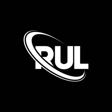 RUL logosu. Rul mektubu. RuL harf logosu tasarımı. Çember ve büyük harfli monogram logosuna bağlı RUL logosu. Teknoloji, iş ve emlak markası için RUL tipografisi.