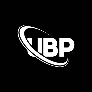 UBP logosu. UBP mektubu. UBP harf logosu tasarımı. Çember ve büyük harfli monogram logosuna bağlı UBP logosu. Teknoloji, iş ve emlak markası için UBP tipografisi.