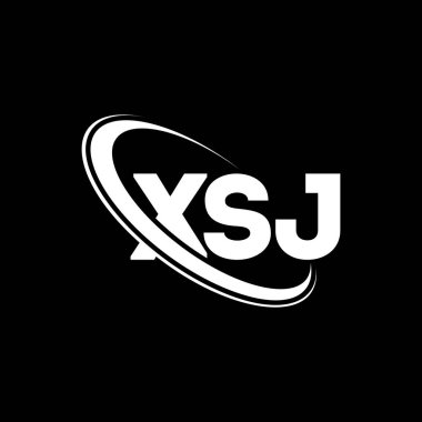 XSJ logosu. XSJ harfi. XSJ harf logosu tasarımı. Çember ve büyük harfli monogram logosuna bağlı XSJ logosu. Teknoloji, iş ve emlak markası için XSJ tipografisi.