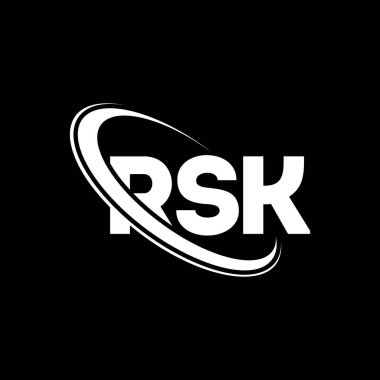 RSK logosu. RSK mektubu. RSK harf logosu tasarımı. Çember ve büyük harfli monogram logosuna bağlı RSK logosu. Teknoloji, iş ve emlak markası için RSK tipografisi.