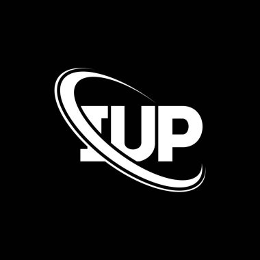 IUP logosu. IUP mektubu. IUP mektup logosu tasarımı. Daireye ve büyük harfli monogram logosuna bağlı ilk IUP logosu. Teknoloji, iş ve emlak markası için IUP tipografisi.