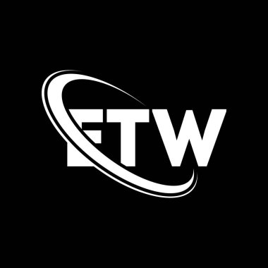 ETW logosu. ETW mektubu. ETW harf logosu tasarımı. Çember ve büyük harfli monogram logosuna bağlı baş harfler. Teknoloji, iş ve emlak markası için ETW tipografisi.