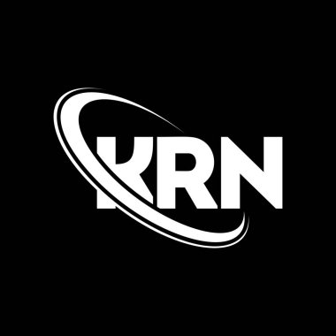 KRN logosu. KRN mektubu. KRN harf logosu tasarımı. Çember ve büyük harfli monogram logosuyla birleştirilmiş KRN logosu. Teknoloji, iş ve emlak markası için KRN tipografisi.