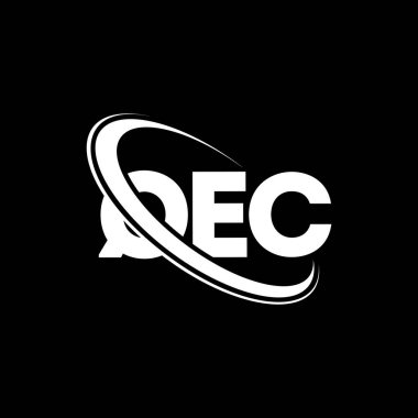 QEC logosu. QEC mektubu. QEC harf logosu tasarımı. Çember ve büyük harfli monogram logosuna bağlı QEC logosu. QEC teknoloji, iş ve gayrimenkul markası tipografisi.