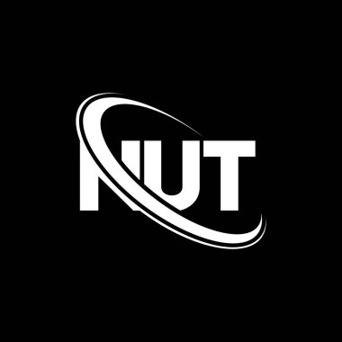 NUT logosu. NUT mektubu. NUT harf logosu tasarımı. Çember ve büyük harfli monogram logosuna bağlı NUT logosu. Teknoloji, iş ve emlak markası için NUT tipografisi.