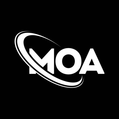 MOA logosu. MOA mektubu. MOA mektup logosu tasarımı. Çember ve büyük harfli monogram logosuna bağlı baş harfler MOA logosu. Teknoloji, iş ve emlak markası için MOA tipografisi.