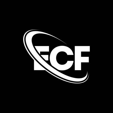 ECF logosu. ECF mektubu. ECF harf logosu tasarımı. Çember ve büyük harfli monogram logosuna bağlı baş harfler. Teknoloji, iş ve emlak markası için ECF tipografisi.