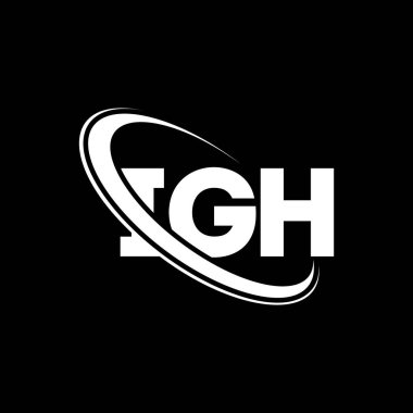 IGH logosu. IGH mektubu. IGH mektup logosu tasarımı. Daireye ve büyük harfli monogram logosuna bağlı ilk IGH logosu. Teknoloji, iş ve emlak markası için IGH tipografisi.