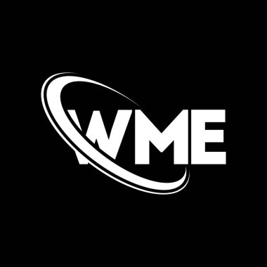 WME logosu. WME mektubu. WME harfi logo tasarımı. Çember ve büyük harfli monogram logosuna bağlı WME logosu. Teknoloji, iş ve emlak markası için WME tipografisi.